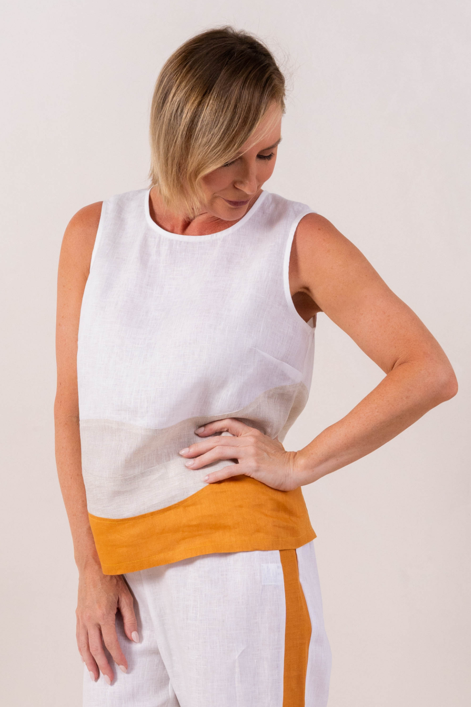 See Saw Linen Spliced Tank 