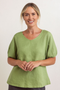 See Saw Linen V Neck Swing Top in Pistachio