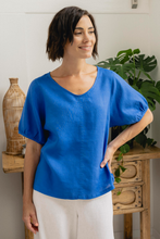 Load image into Gallery viewer, See Saw Linen V Neck Swing Top | Santorini Blue
