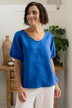 Load image into Gallery viewer, See Saw Linen V Neck Swing Top | Santorini Blue
