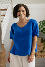 Load image into Gallery viewer, See Saw Linen V Neck Swing Top | Santorini Blue

