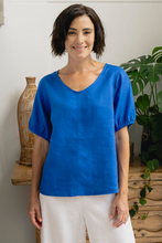 Load image into Gallery viewer, See Saw Linen V Neck Swing Top | Santorini Blue
