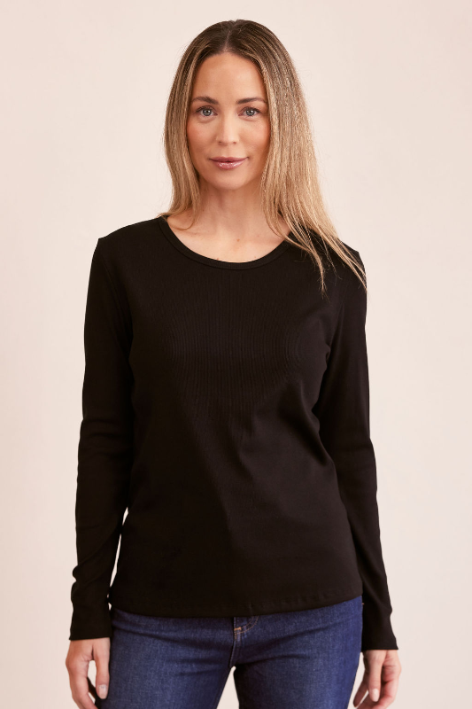 See Saw Long Sleeve Ribbed Top | Black