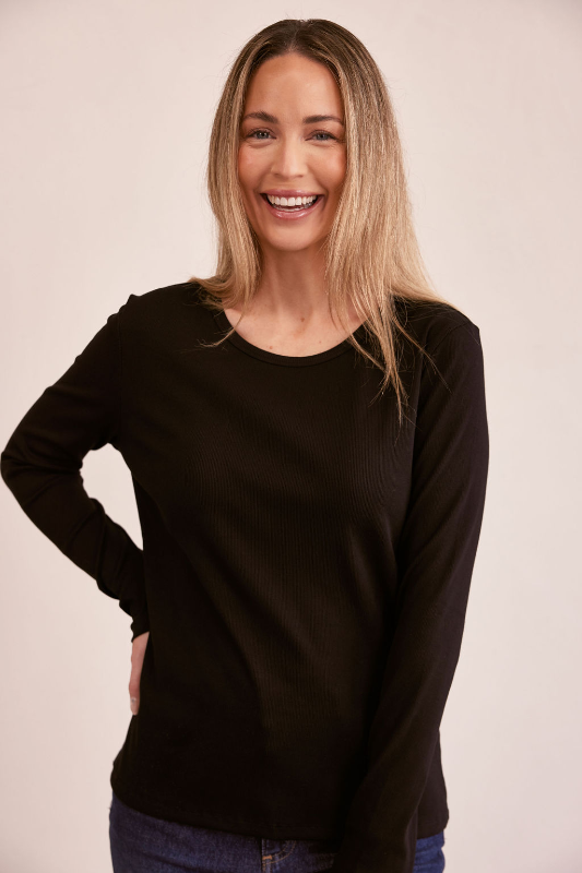 See Saw Long Sleeve Ribbed Top | Black