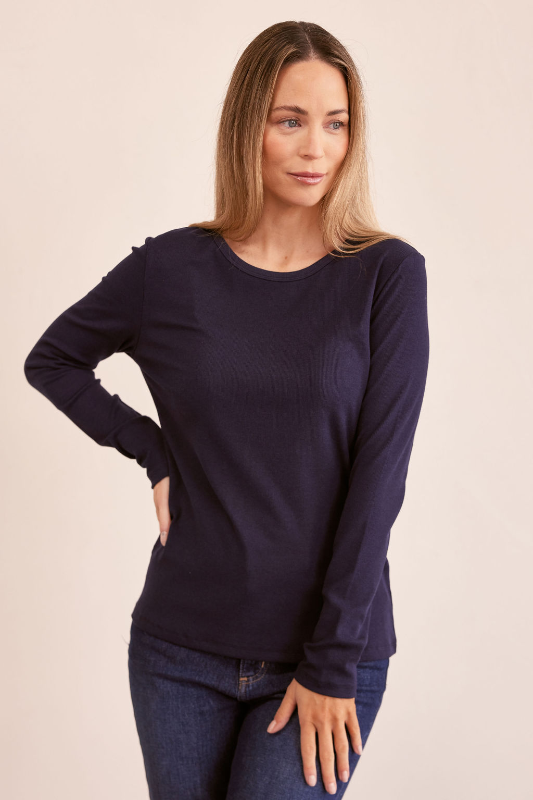See Saw Long Sleeve Ribbed Top | Navy