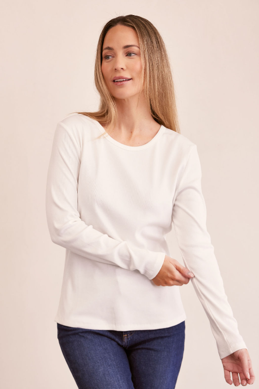 See Saw Long Sleeve Ribbed Top | White