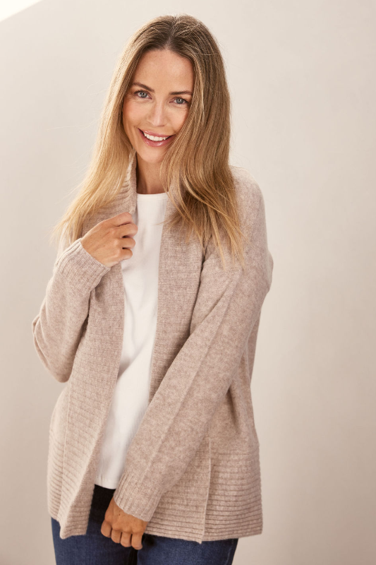See Saw Luxe Merino Wool Rib Shawl Open Cardigan | Natural