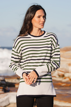 Load image into Gallery viewer, See Saw Luxe Merino Crew Neck Stripe Sweater | Cream/Khaki/Navy
