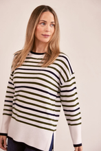 Load image into Gallery viewer, See Saw Luxe Merino Crew Neck Stripe Sweater | Cream/Khaki/Navy
