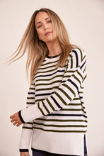 Load image into Gallery viewer, See Saw Luxe Merino Crew Neck Stripe Sweater | Cream/Khaki/Navy
