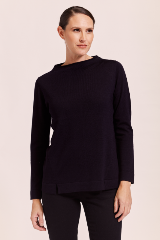 See Saw Merino Funnel Neck Sweater in Navy