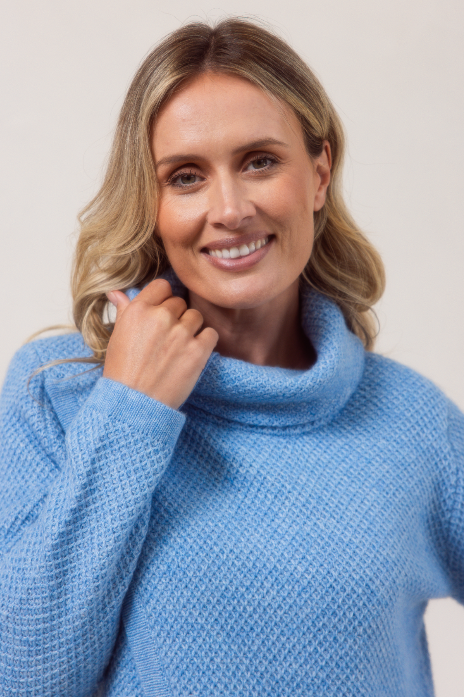 See Saw Moss Stitch Cowl Neck Sweater in Powder Blue