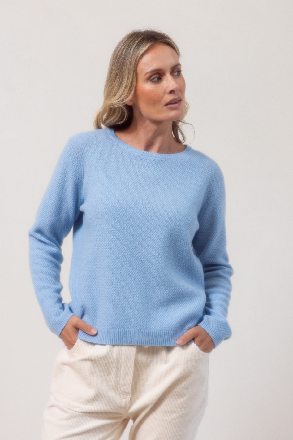 See Saw Moss Stitch Sweater in Powder Blue