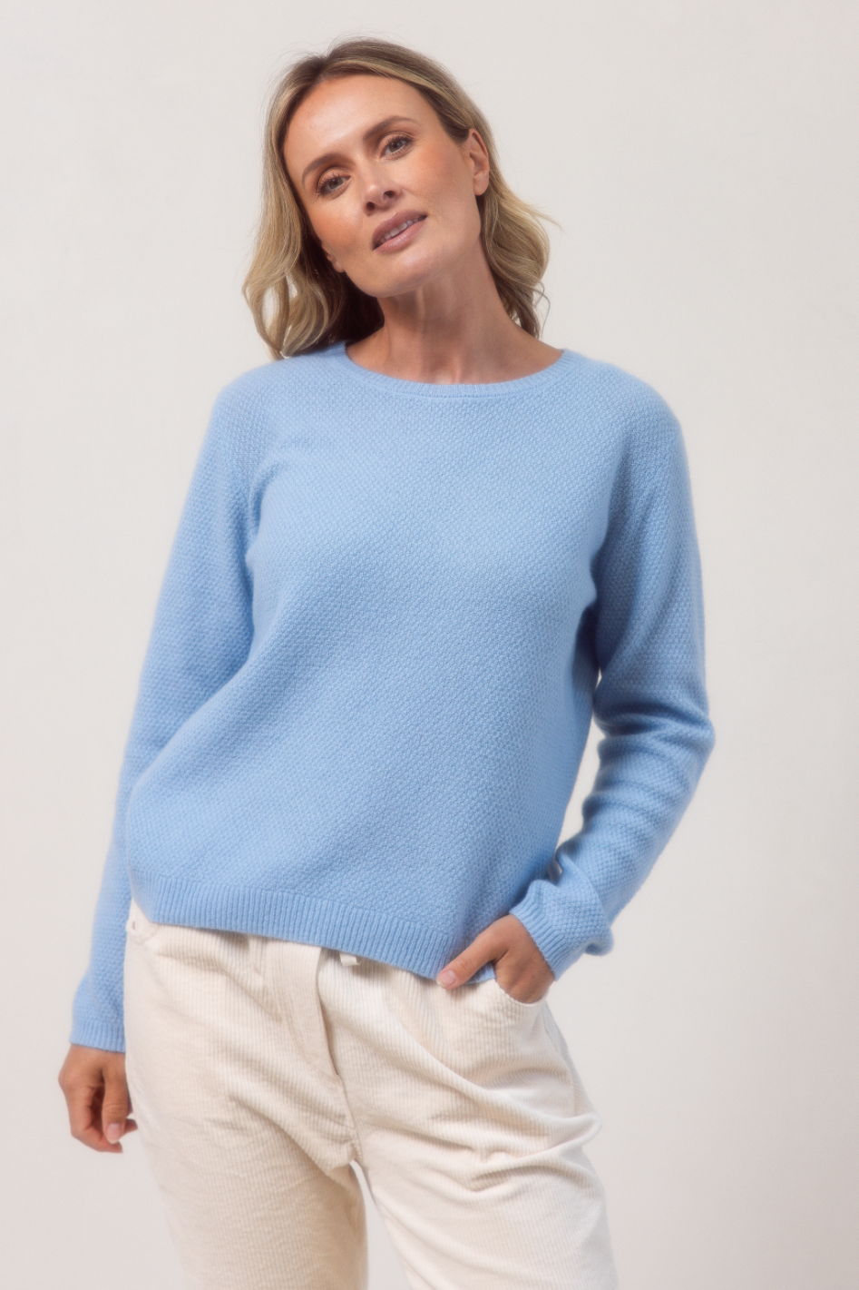 See Saw Moss Stitch Sweater in Powder Blue