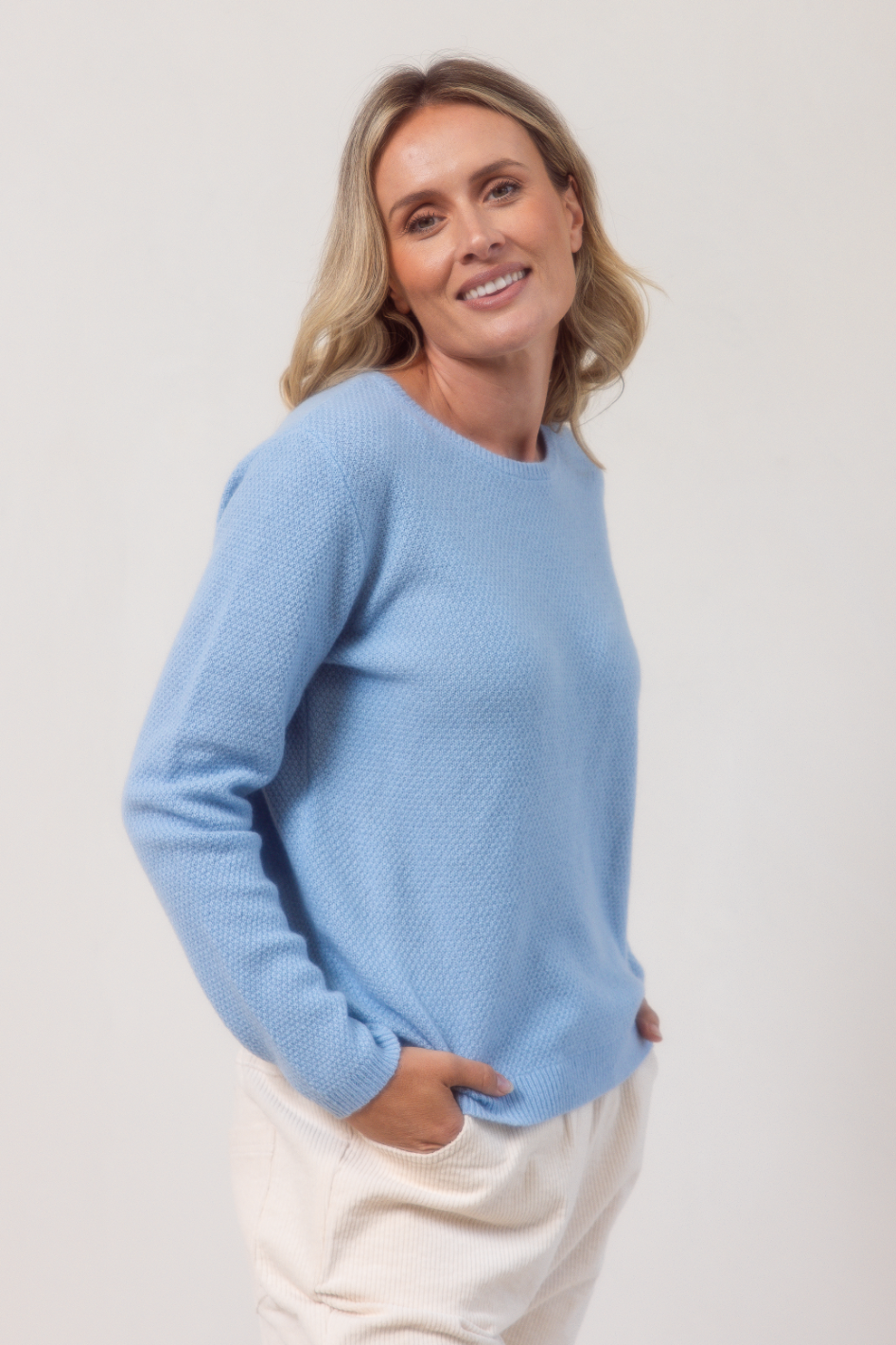 See Saw Moss Stitch Sweater in Powder Blue