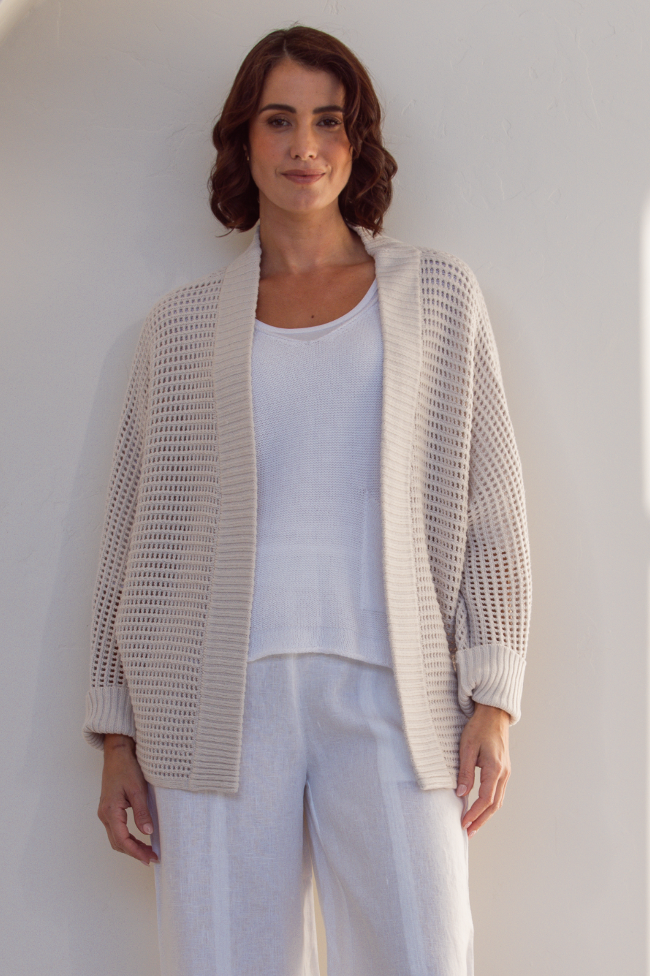 See Saw Open Stitch Shrug in Stone