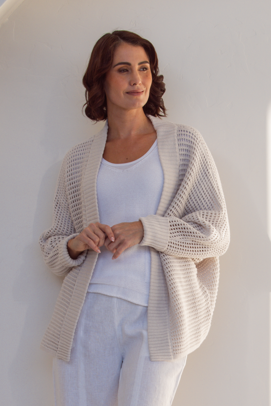 See Saw Open Stitch Shrug in Stone