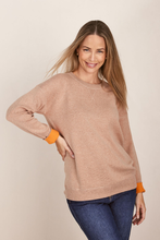 Load image into Gallery viewer, See Saw Cotton/Cashmere Sweater in Biscuit with Tango Trim
