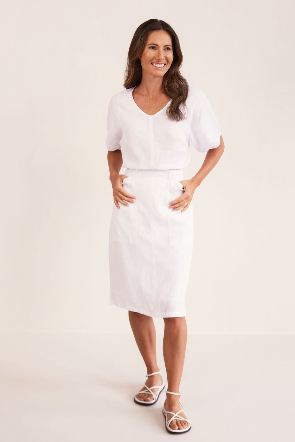 See Saw Rib Waist Linen Skirt in White