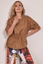 Load image into Gallery viewer, See Saw Short Sleeve Linen Drawstring Top | Toffee

