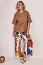 Load image into Gallery viewer, See Saw Short Sleeve Linen Drawstring Top | Toffee

