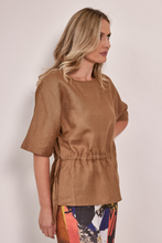 Load image into Gallery viewer, See Saw Short Sleeve Linen Drawstring Top | Toffee

