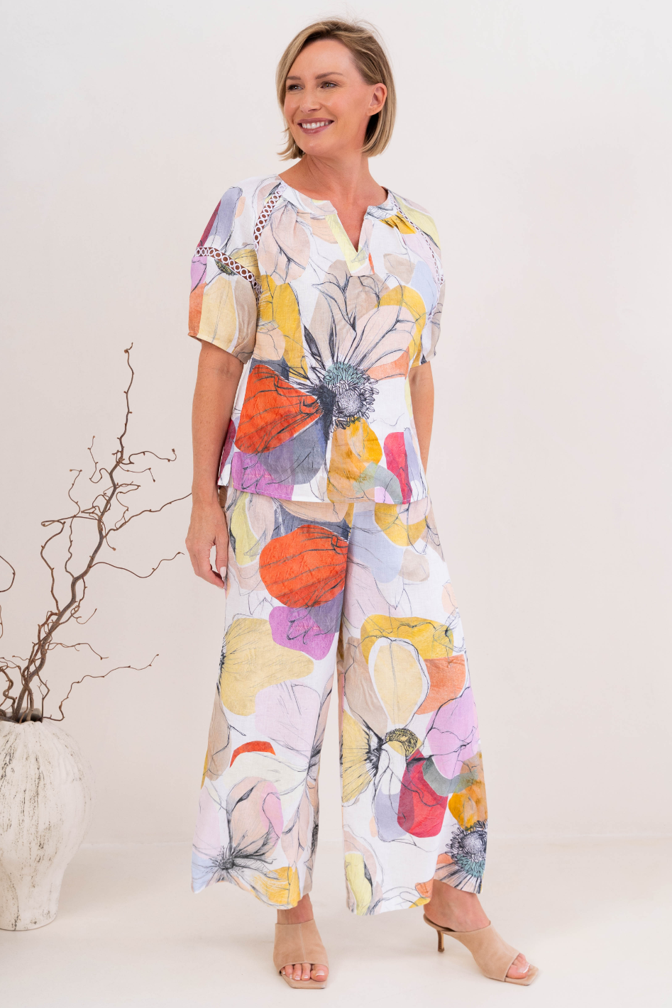 See Saw Short Sleeve Lace Trim Top in Petal Drift Print