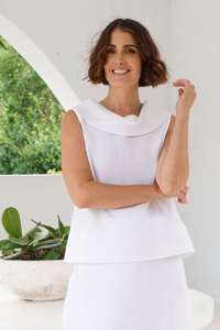 See Saw Sleeveless Linen Button Back Top | White | SA103