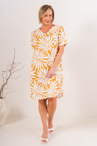 See Saw Soft V Neck Linen Dress | Summer Days Print | SA248