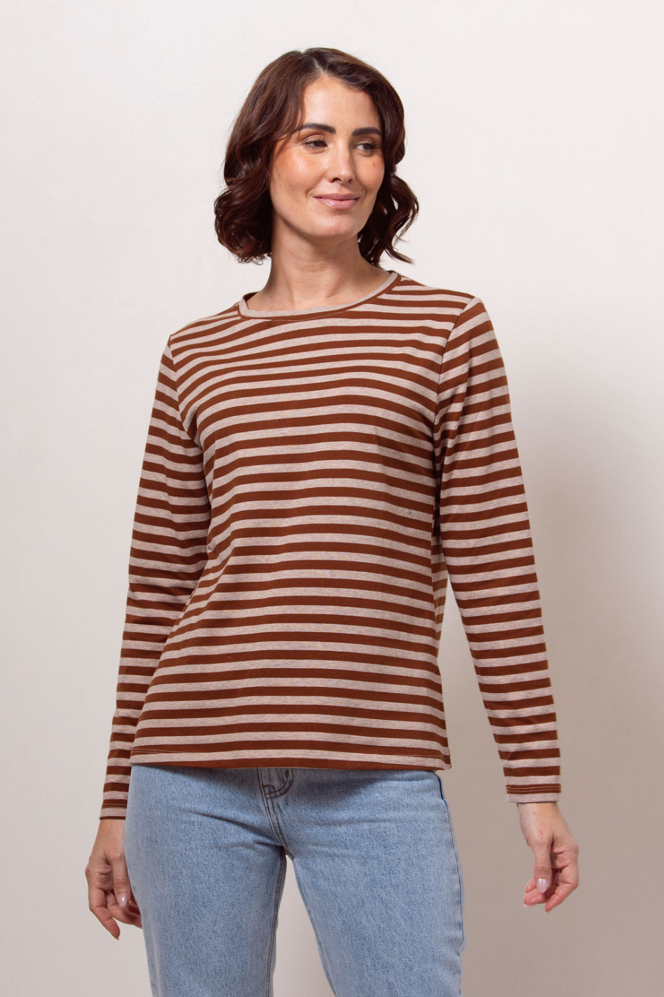 See Saw Stripe Long Sleeve Top in Copper Marle