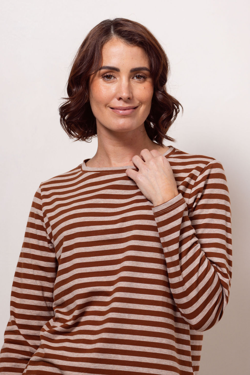 See Saw Stripe Long Sleeve Top in Copper Marle
