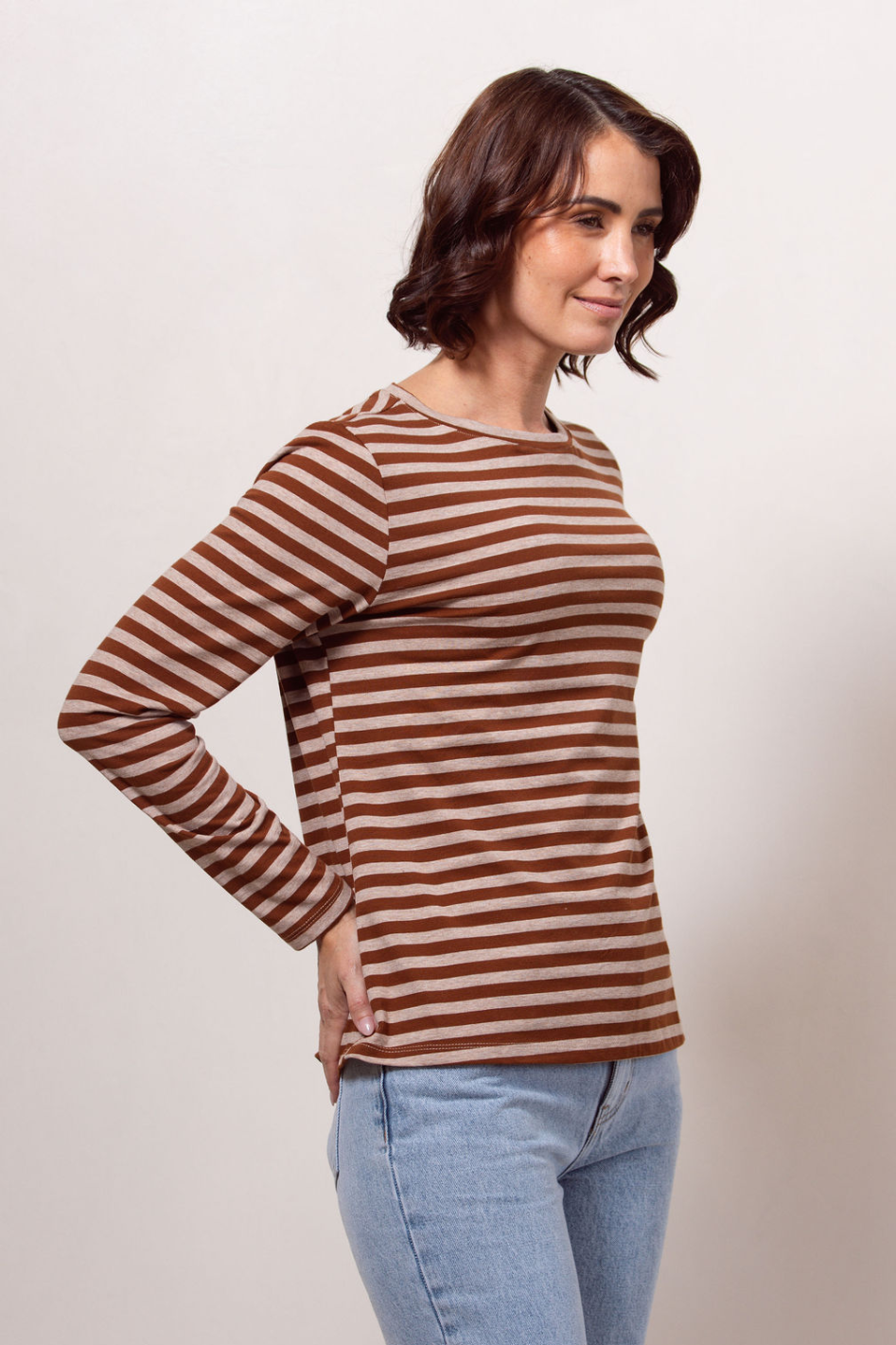 See Saw Stripe Long Sleeve Top in Copper Marle