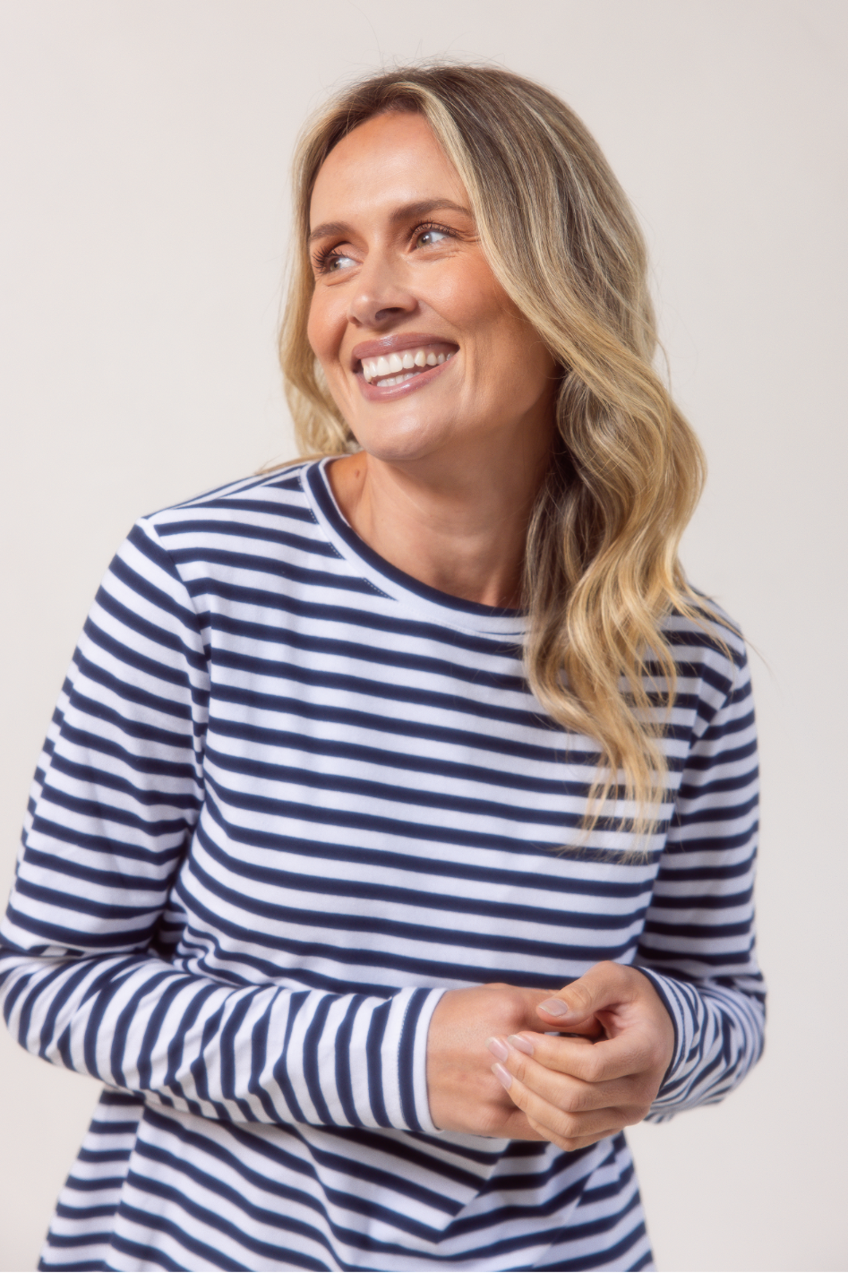 See Saw Stripe Long Sleeve Top in Navy and White