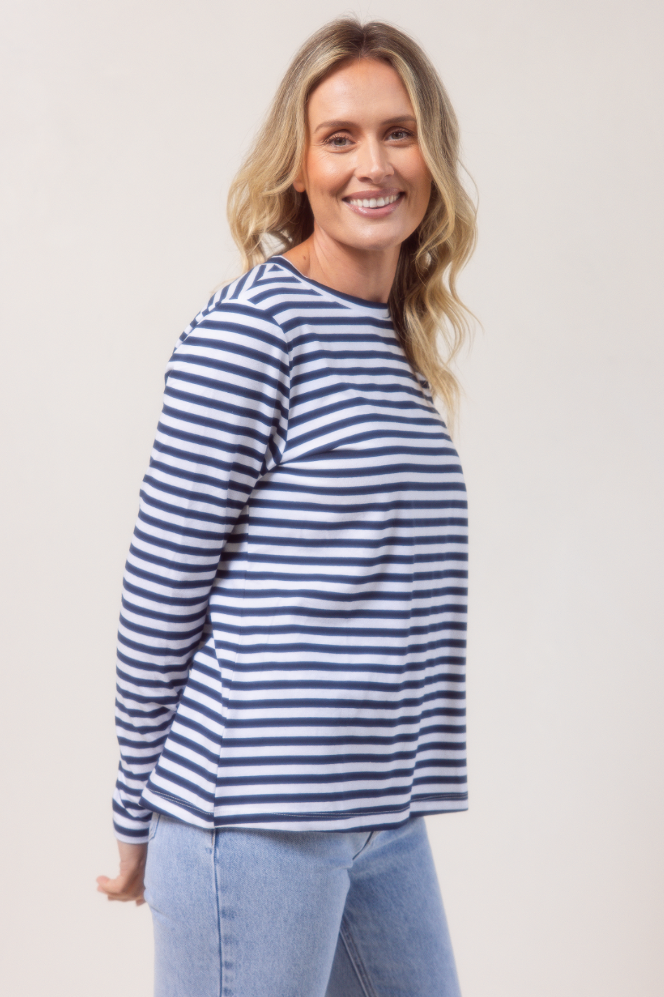 See Saw Stripe Long Sleeve Top in Navy and White
