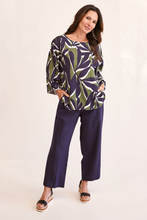 Load image into Gallery viewer, See Saw 3/4 Sleeve Top w Feature Button | Navy/Khaki Leaf
