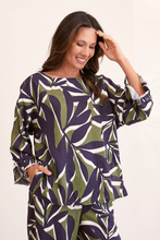 Load image into Gallery viewer, See Saw 3/4 Sleeve Top w Feature Button | Navy/Khaki Leaf
