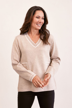 Load image into Gallery viewer, See Saw V Neck 2 Pocket Sweater | Wheat/White
