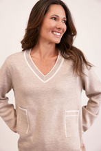 Load image into Gallery viewer, See Saw V Neck 2 Pocket Sweater | Wheat/White

