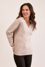 Load image into Gallery viewer, See Saw V Neck 2 Pocket Sweater | Wheat/White
