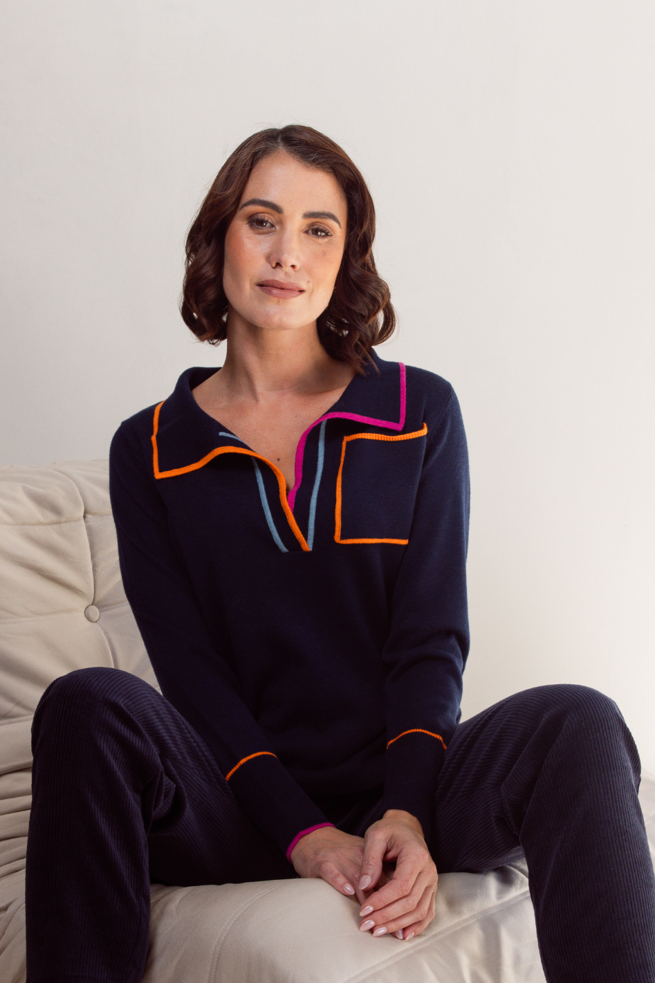 See Saw Wool Blend Collared Trim Sweater 