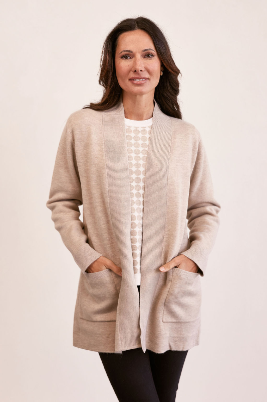 See Saw Wool Blend Edge to Edge Cardi | Wheat/White