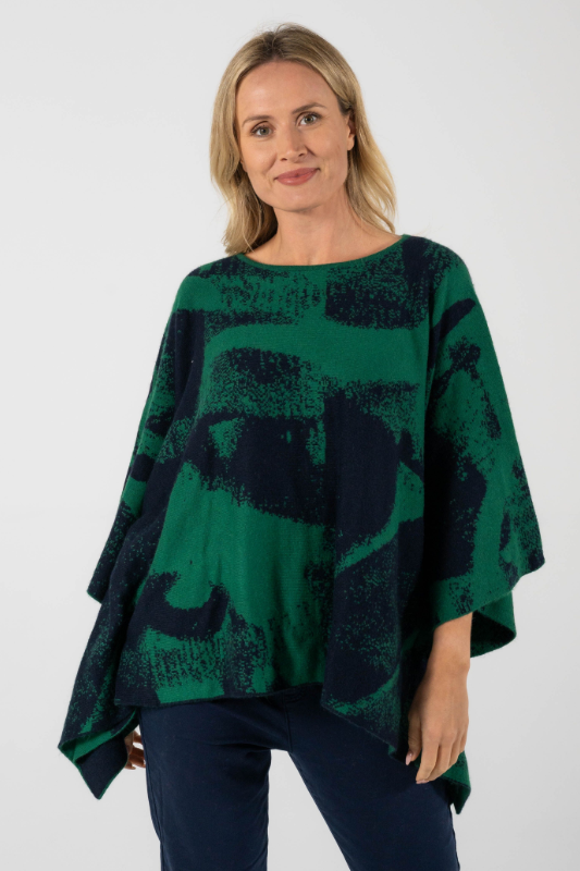 See Saw Wool Blend Jacquard Poncho
