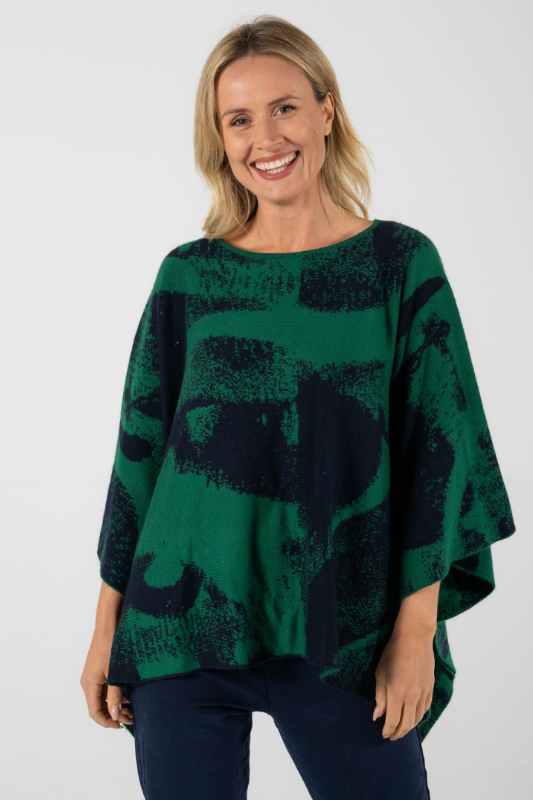 See Saw Wool Blend Jacquard Poncho