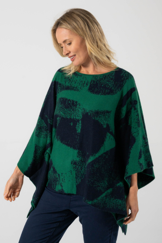 See Saw Wool Blend Jacquard Poncho