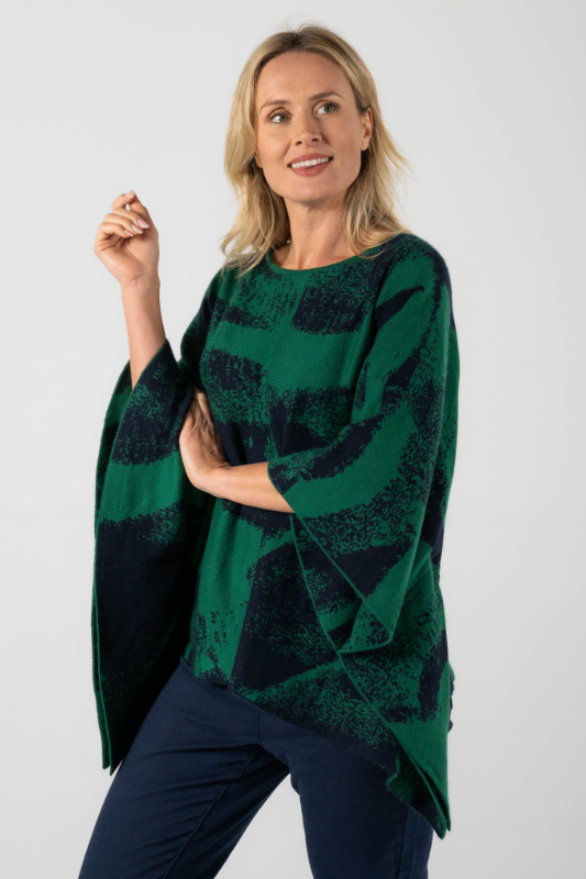 See Saw Wool Blend Jacquard Poncho