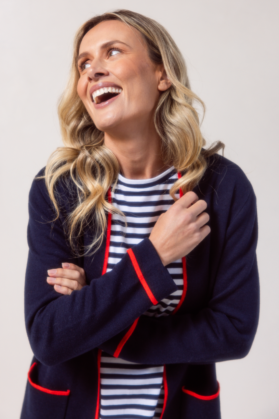 See Saw Wool Blend Longline Trim Detail Cardi in Night Sky Combo