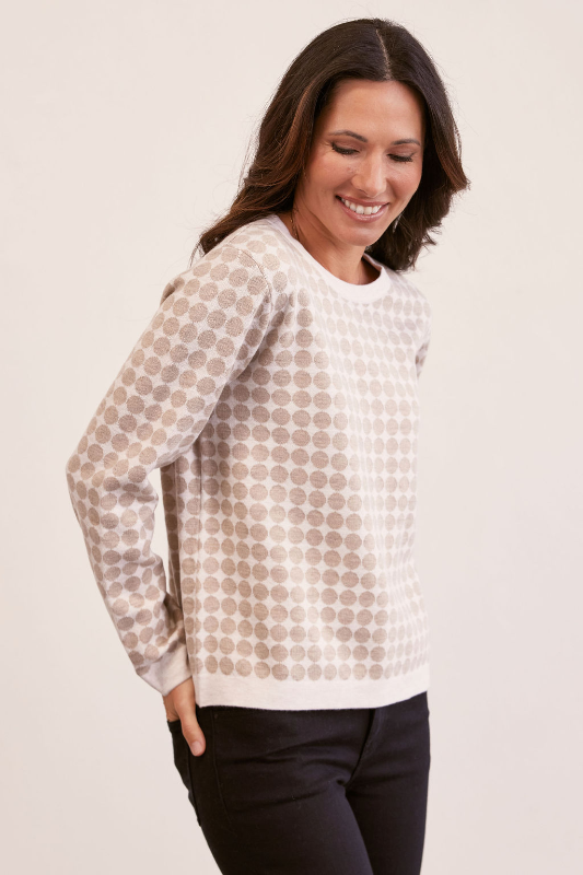 See Saw Wool Blend Spot Sweater | Wheat/White