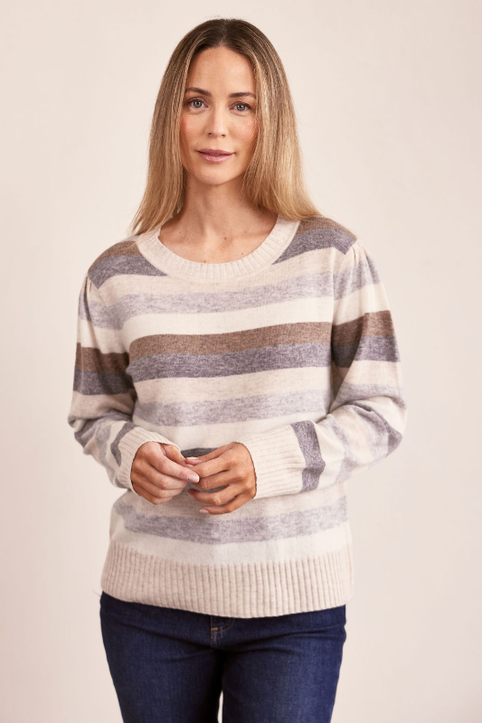 See Saw Wool Blend Multi Stripe Sweater | Mocha Combo