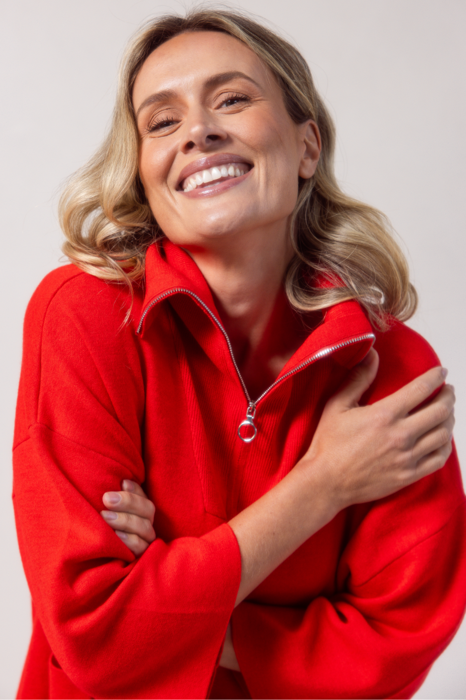 See Saw Wool Blend Zip Collar Dolman Sleeve Sweater | Chilli | 721