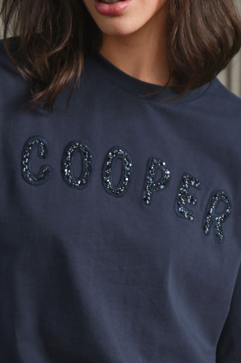 Cooper Beading Lady T-Shirt in Navy